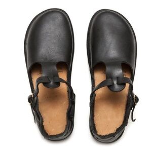 Black Leather Mules with Rounded Toe and Strap